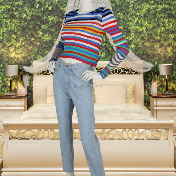 Diane von Furstenberg Striped Rainbow Knit Stretchy Top M - Picture 4 of 10